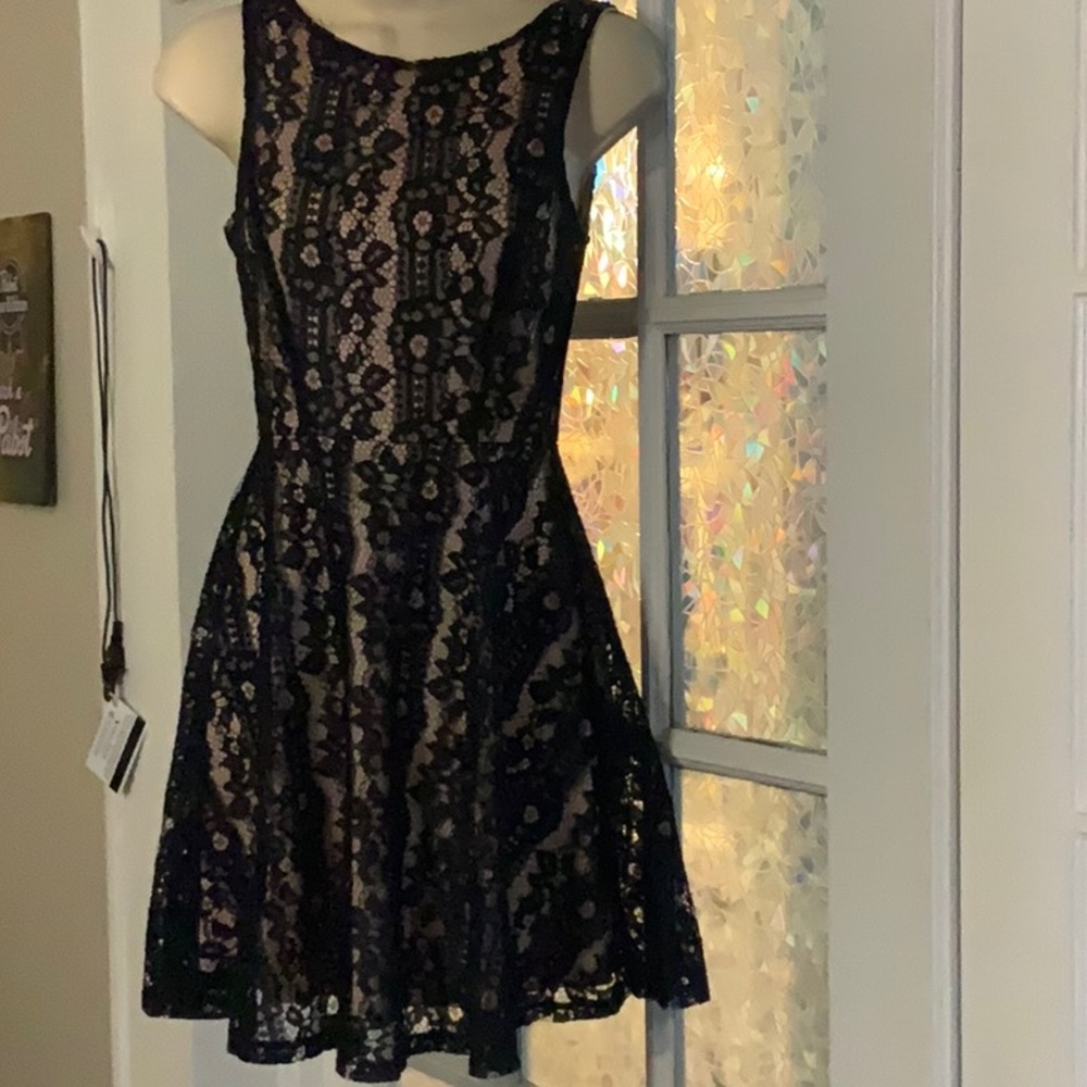Women's Black Lace Fit-and-Flare Dress